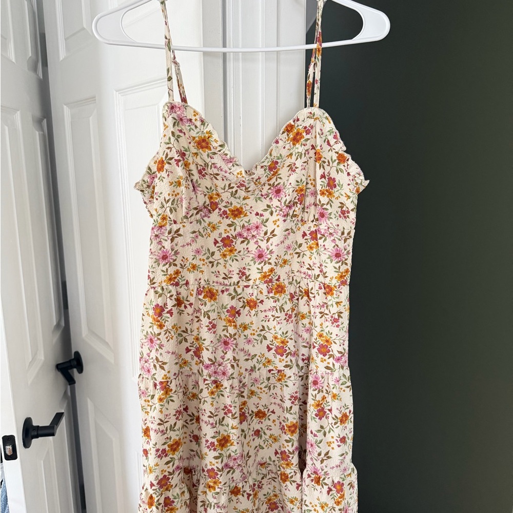 No Boundaries Floral Spaghetti Strap Dress - Cream, Pink, Orange